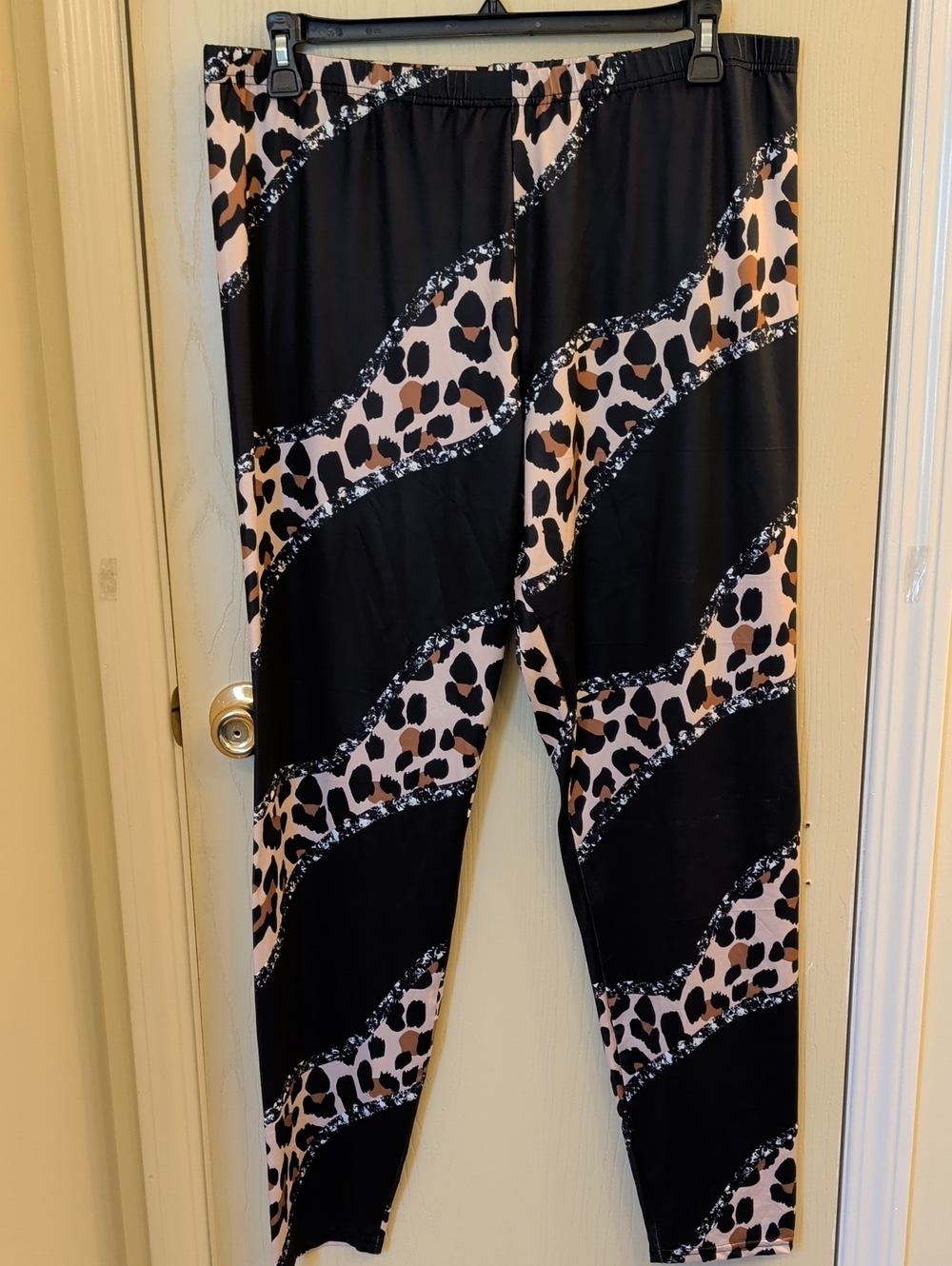Black Beige Leopard Print Leggings Women 3XL Stretch High Rise Animal Print Pant